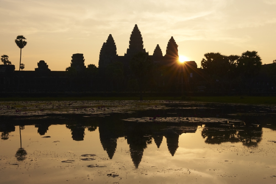 Angkor Wat silhouetted.